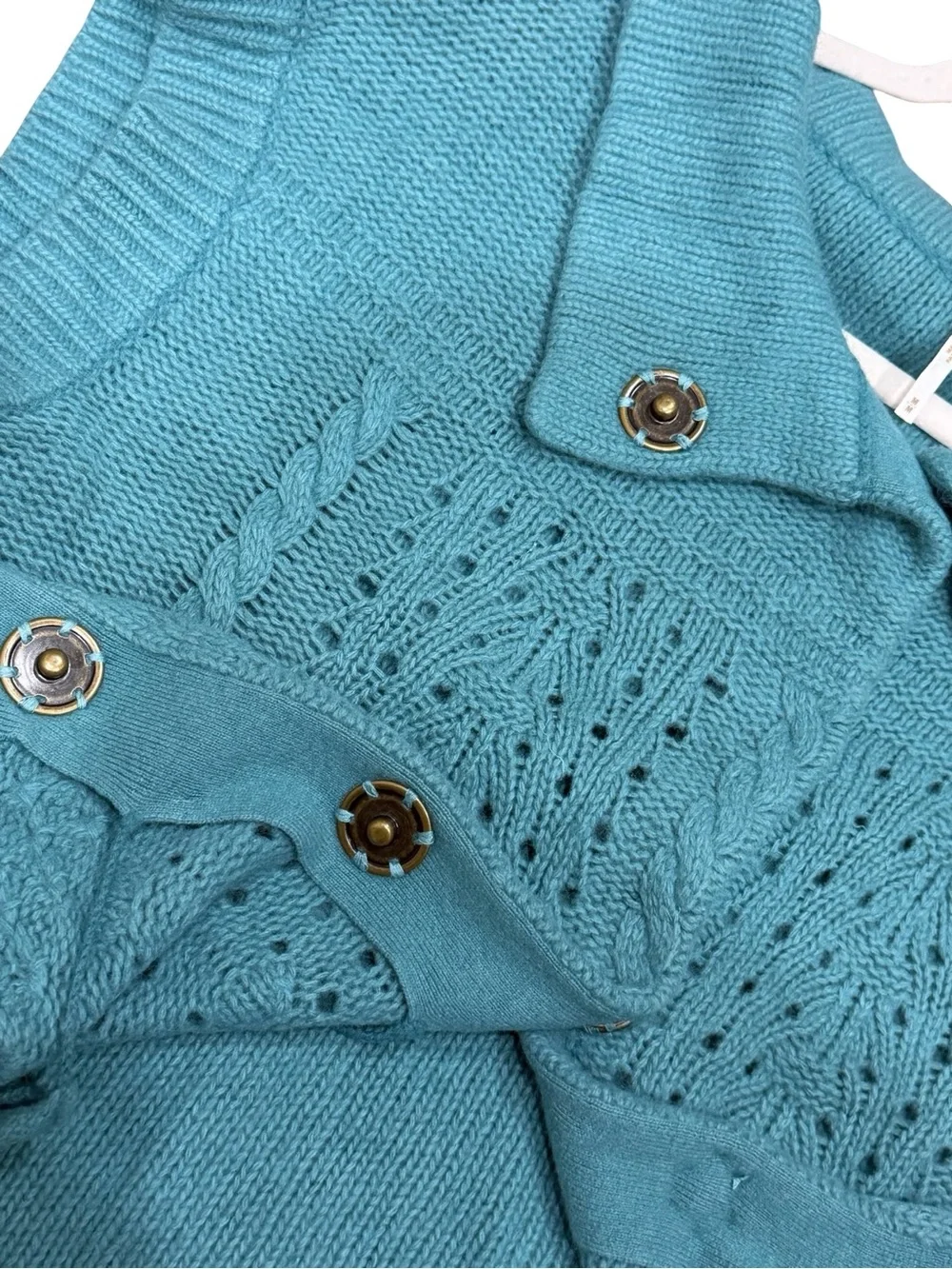 ✨Free People Blue Wool Blend Collared‎ Cardigan Size M Short Sleeve Knit Sweater